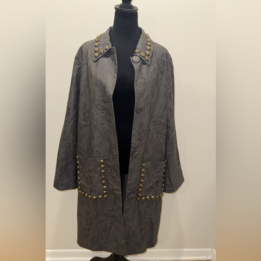 Cynthia Rowley Gray Trench Coat With Gold Studs